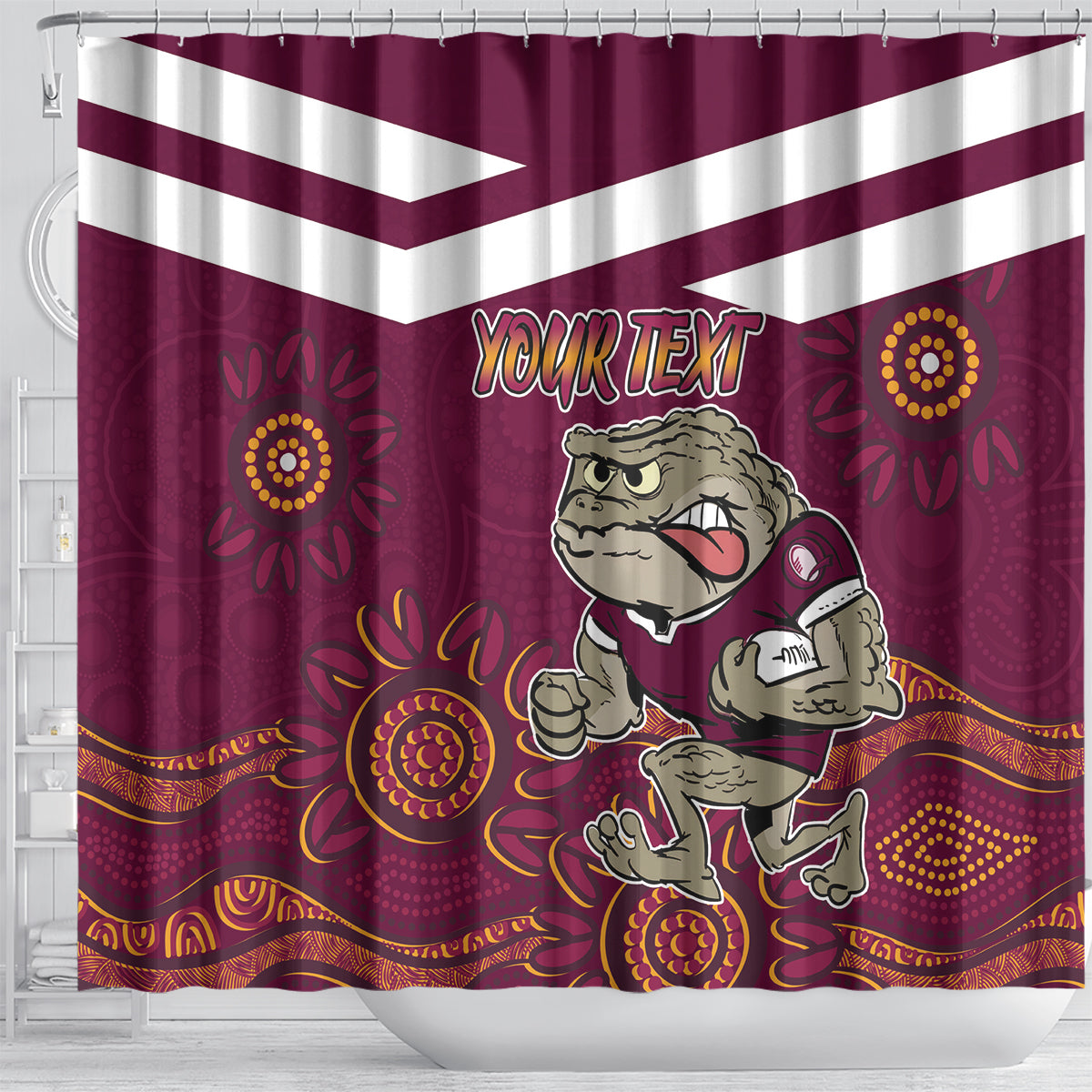 Custom QLD Maroons Cane Toad Blooded Aboriginal Inspired Shower Curtain