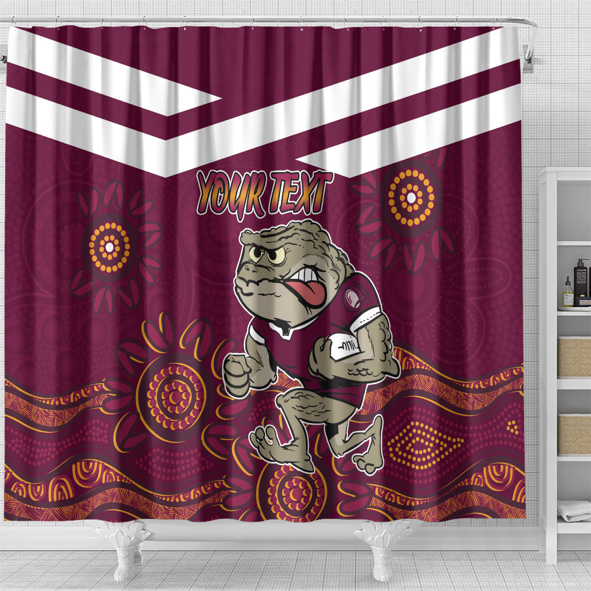 Custom QLD Maroons Cane Toad Blooded Aboriginal Inspired Shower Curtain