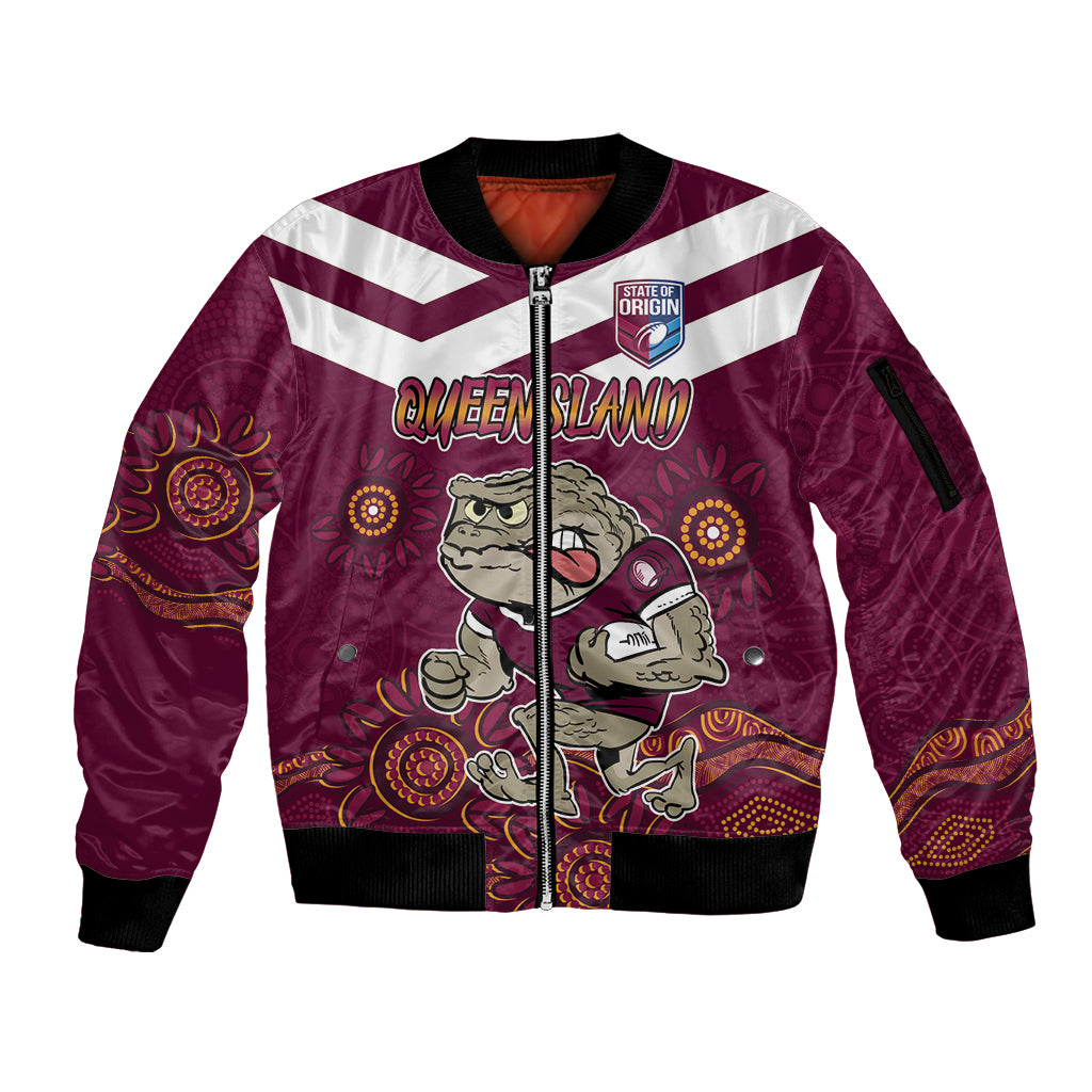 Custom QLD Maroons Cane Toad Blooded Aboriginal Inspired Sleeve Zip Bomber Jacket