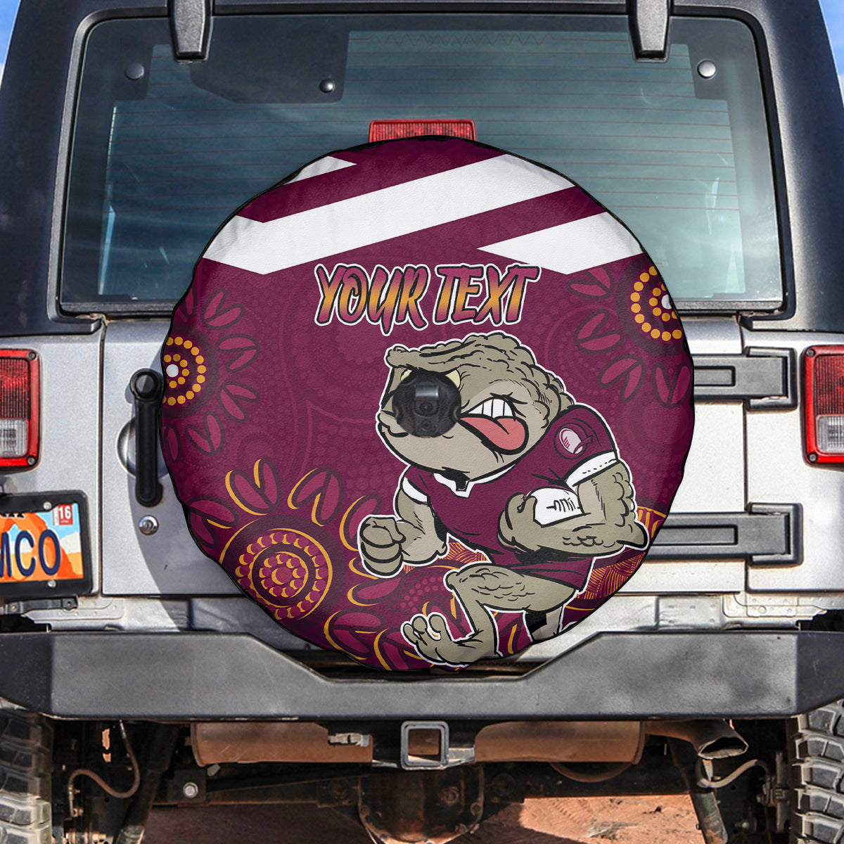 Custom QLD Maroons Cane Toad Blooded Aboriginal Inspired Spare Tire Cover