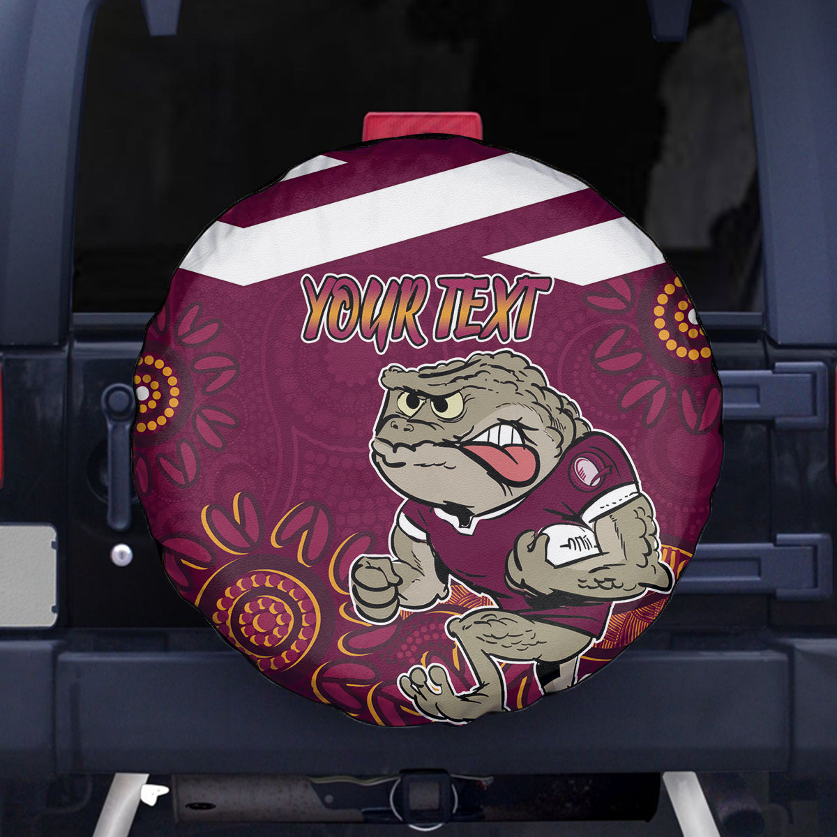Custom QLD Maroons Cane Toad Blooded Aboriginal Inspired Spare Tire Cover