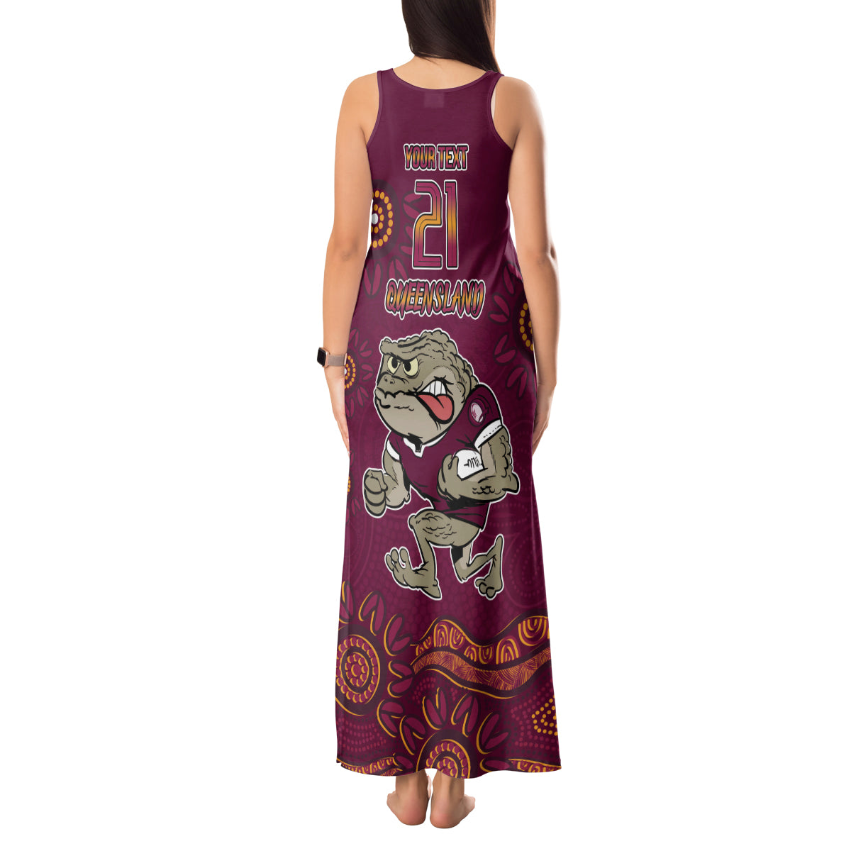 Custom QLD Maroons Cane Toad Blooded Aboriginal Inspired Tank Maxi Dress