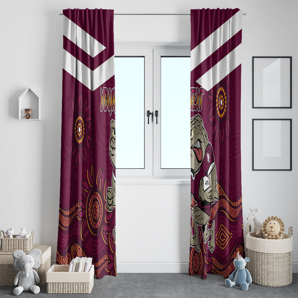 Custom QLD Maroons Cane Toad Blooded Aboriginal Inspired Window Curtain