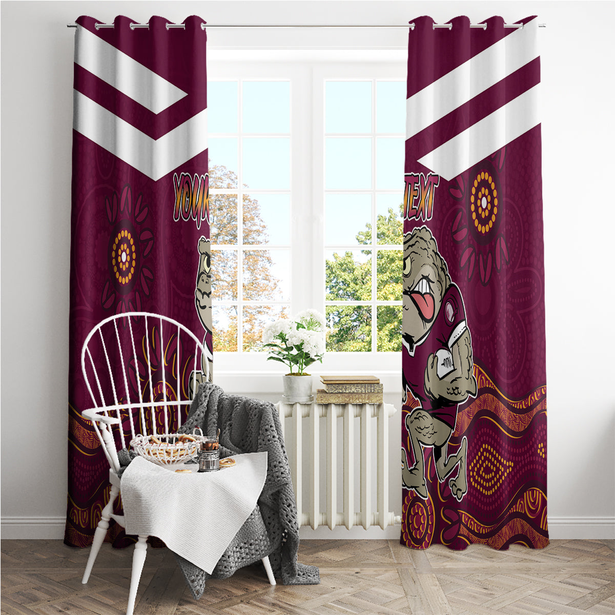 Custom QLD Maroons Cane Toad Blooded Aboriginal Inspired Window Curtain
