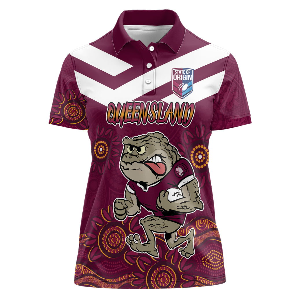Custom QLD Maroons Cane Toad Blooded Aboriginal Inspired Women Polo Shirt