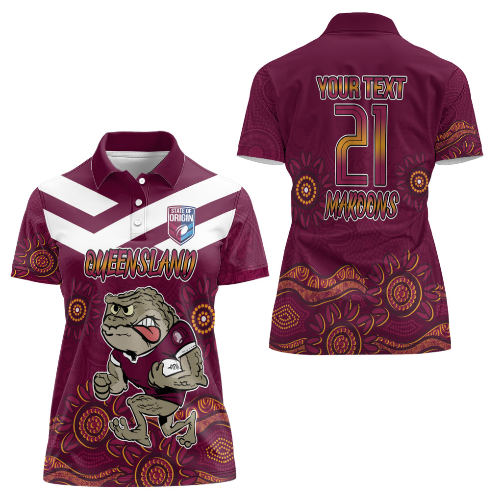 Custom QLD Maroons Cane Toad Blooded Aboriginal Inspired Women Polo Shirt