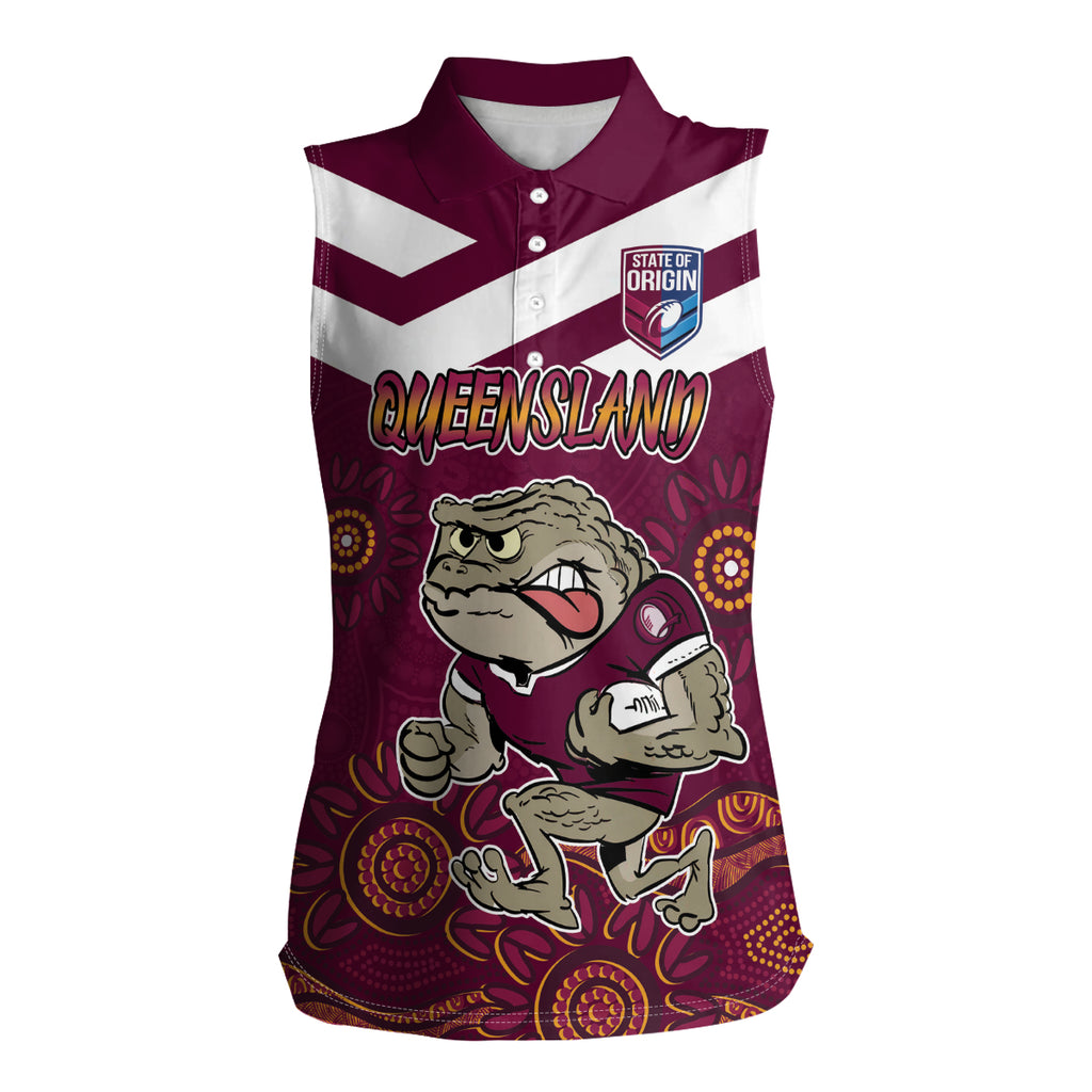 Custom QLD Maroons Cane Toad Blooded Aboriginal Inspired Women Sleeveless Polo Shirt