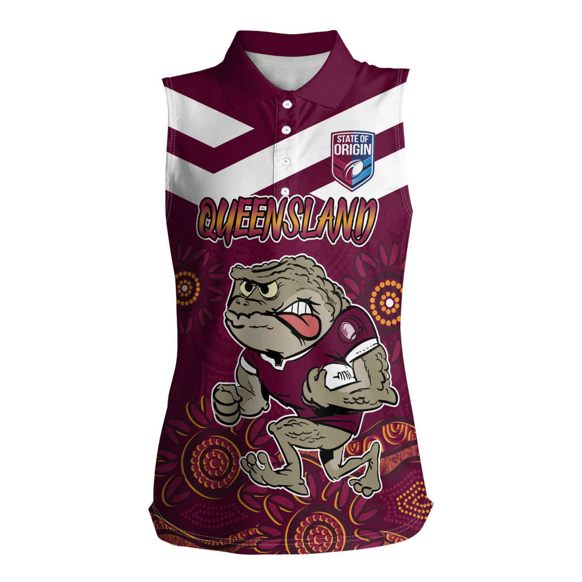 Custom QLD Maroons Cane Toad Blooded Aboriginal Inspired Women Sleeveless Polo Shirt