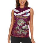 Custom QLD Maroons Cane Toad Blooded Aboriginal Inspired Women Sleeveless Polo Shirt