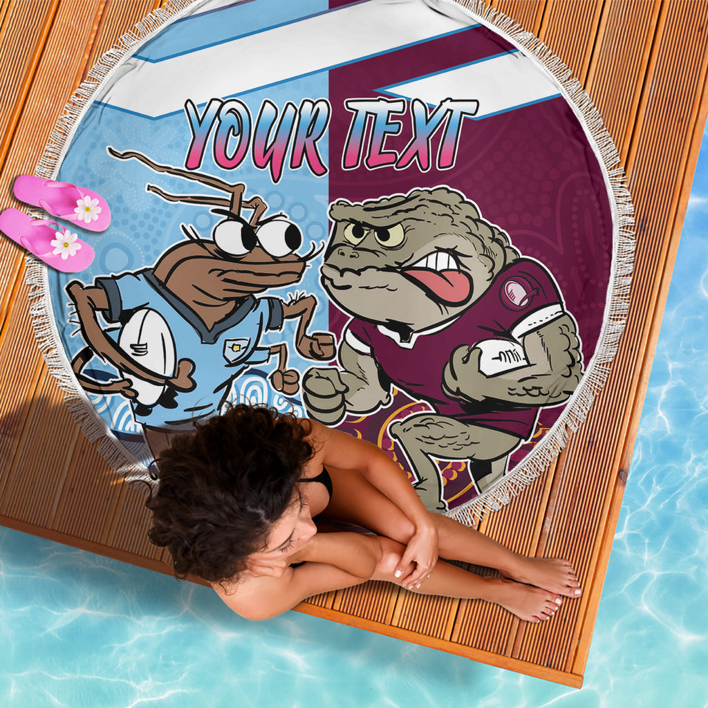 Custom QLD Cane Toad and NSW Cockroach Beach Blanket Aboriginal Inspired Together