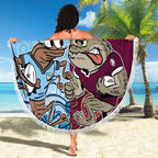 Custom QLD Cane Toad and NSW Cockroach Beach Blanket Aboriginal Inspired Together