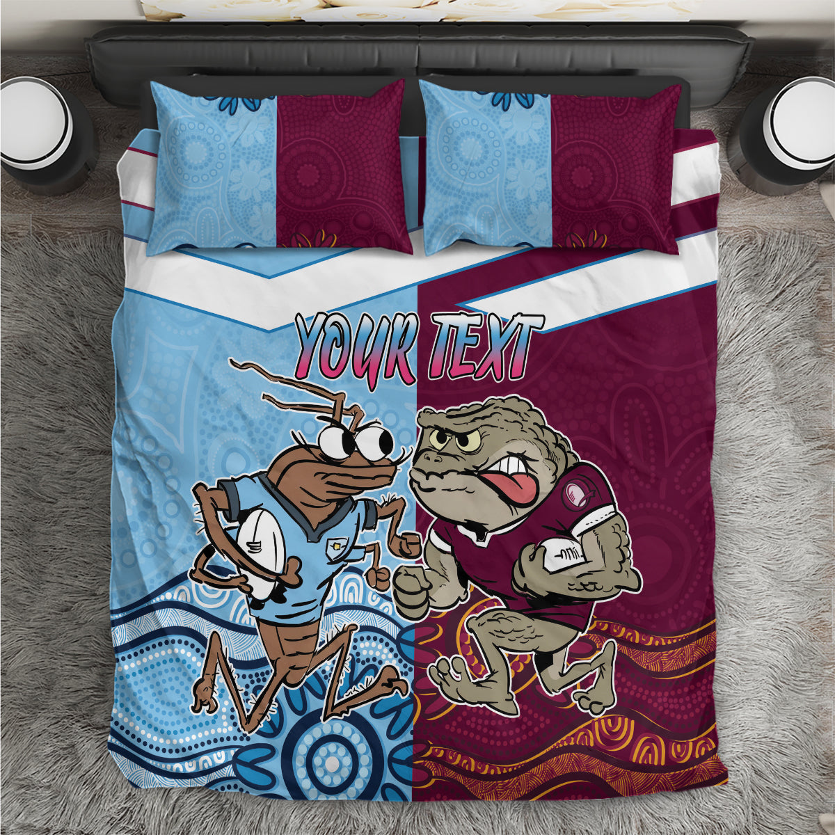 Custom QLD Cane Toad and NSW Cockroach Bedding Set Aboriginal Inspired Together
