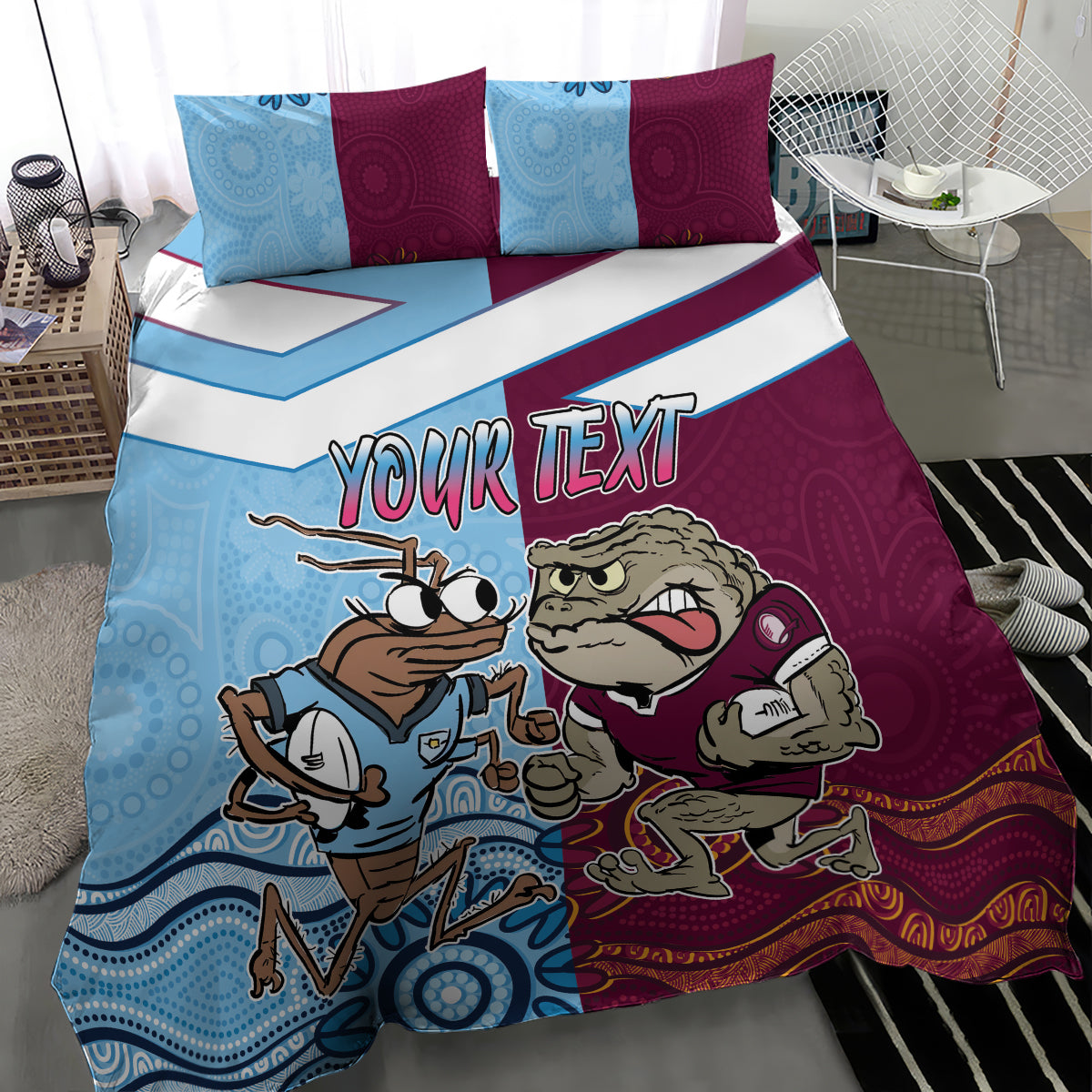 Custom QLD Cane Toad and NSW Cockroach Bedding Set Aboriginal Inspired Together