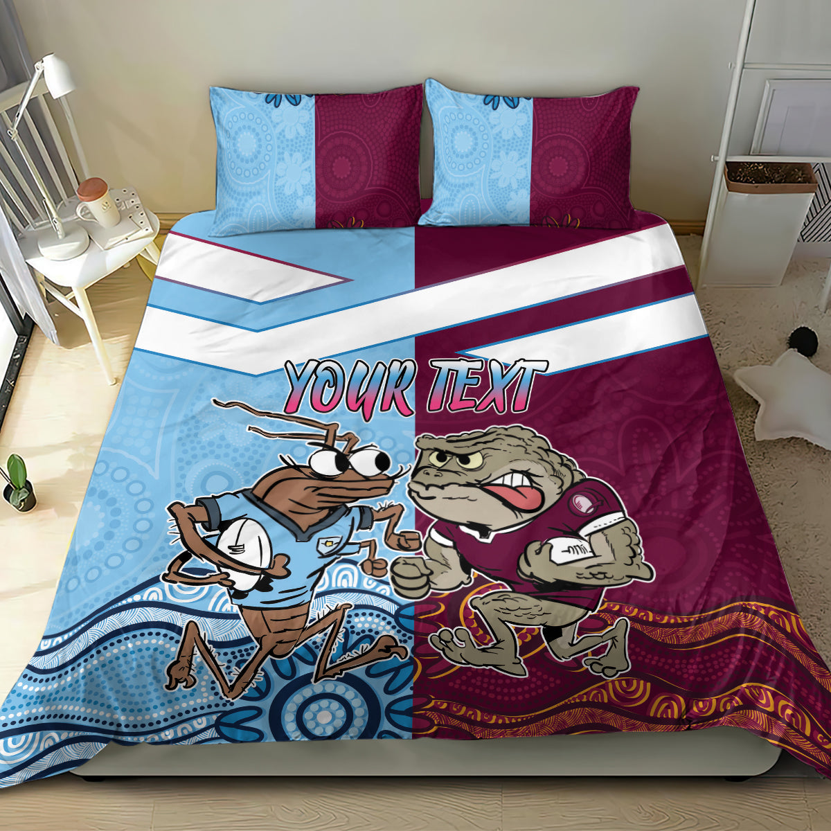 Custom QLD Cane Toad and NSW Cockroach Bedding Set Aboriginal Inspired Together