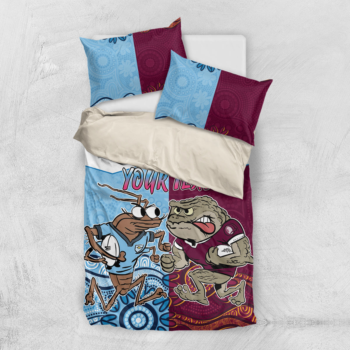 Custom QLD Cane Toad and NSW Cockroach Bedding Set Aboriginal Inspired Together