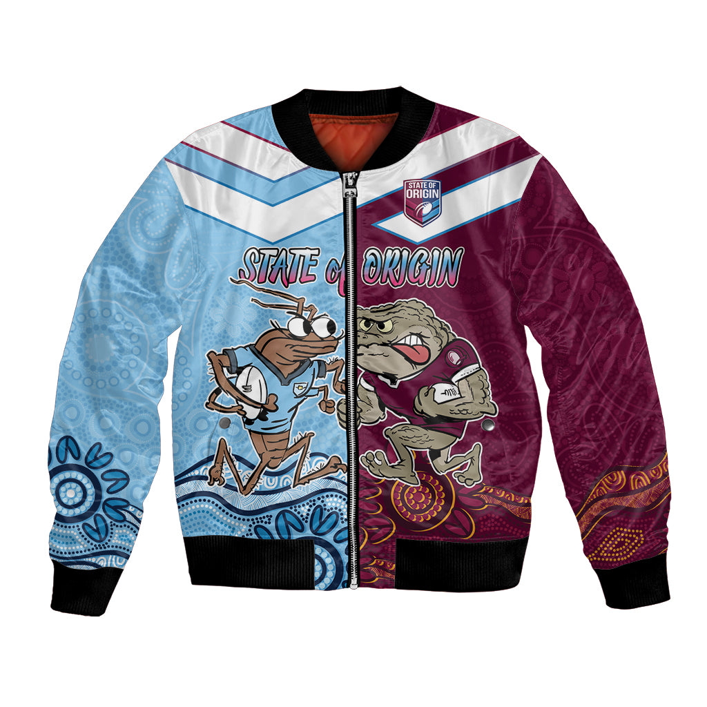 Custom QLD Cane Toad and NSW Cockroach Bomber Jacket Aboriginal Inspired Together