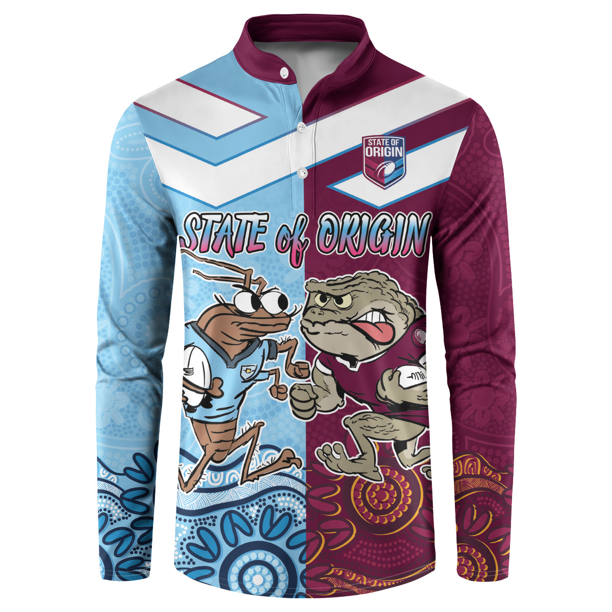 Custom QLD Cane Toad and NSW Cockroach Button Sweatshirt Aboriginal Inspired Together
