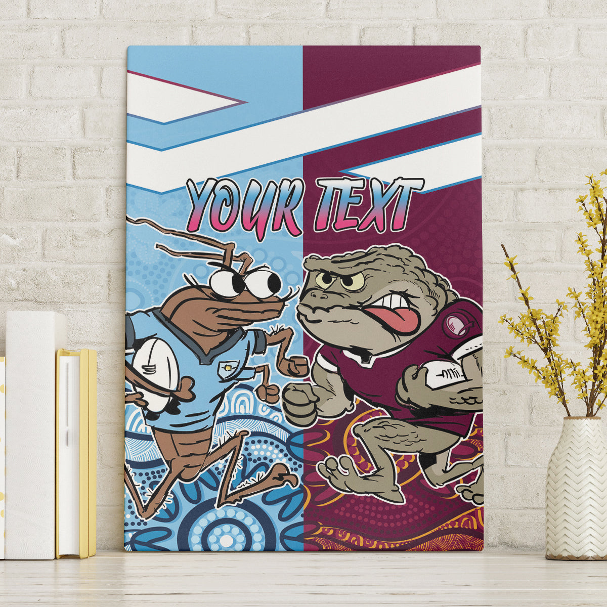 Custom QLD Cane Toad and NSW Cockroach Canvas Wall Art Aboriginal Inspired Together