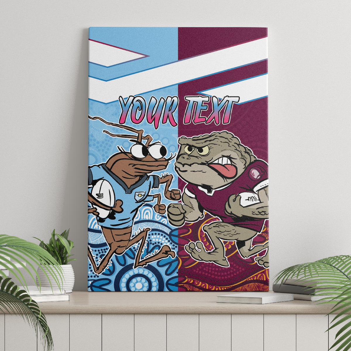 Custom QLD Cane Toad and NSW Cockroach Canvas Wall Art Aboriginal Inspired Together