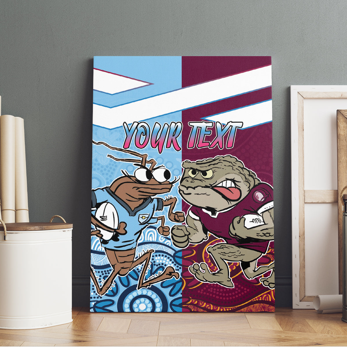 Custom QLD Cane Toad and NSW Cockroach Canvas Wall Art Aboriginal Inspired Together