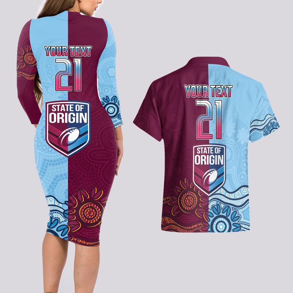 Custom QLD Cane Toad and NSW Cockroach Couples Matching Long Sleeve Bodycon Dress and Hawaiian Shirt Aboriginal Inspired Together