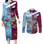 Custom QLD Cane Toad and NSW Cockroach Couples Matching Long Sleeve Bodycon Dress and Long Sleeve Button Shirt Aboriginal Inspired Together