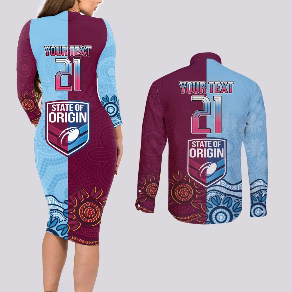 Custom QLD Cane Toad and NSW Cockroach Couples Matching Long Sleeve Bodycon Dress and Long Sleeve Button Shirt Aboriginal Inspired Together