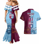 Custom QLD Cane Toad and NSW Cockroach Couples Matching Mermaid Dress and Hawaiian Shirt Aboriginal Inspired Together