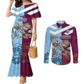 Custom QLD Cane Toad and NSW Cockroach Couples Matching Mermaid Dress and Long Sleeve Button Shirt Aboriginal Inspired Together