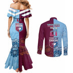 Custom QLD Cane Toad and NSW Cockroach Couples Matching Mermaid Dress and Long Sleeve Button Shirt Aboriginal Inspired Together