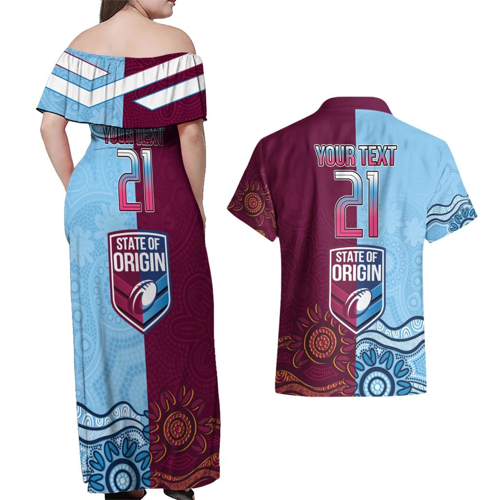 Custom QLD Cane Toad and NSW Cockroach Couples Matching Off Shoulder Maxi Dress and Hawaiian Shirt Aboriginal Inspired Together