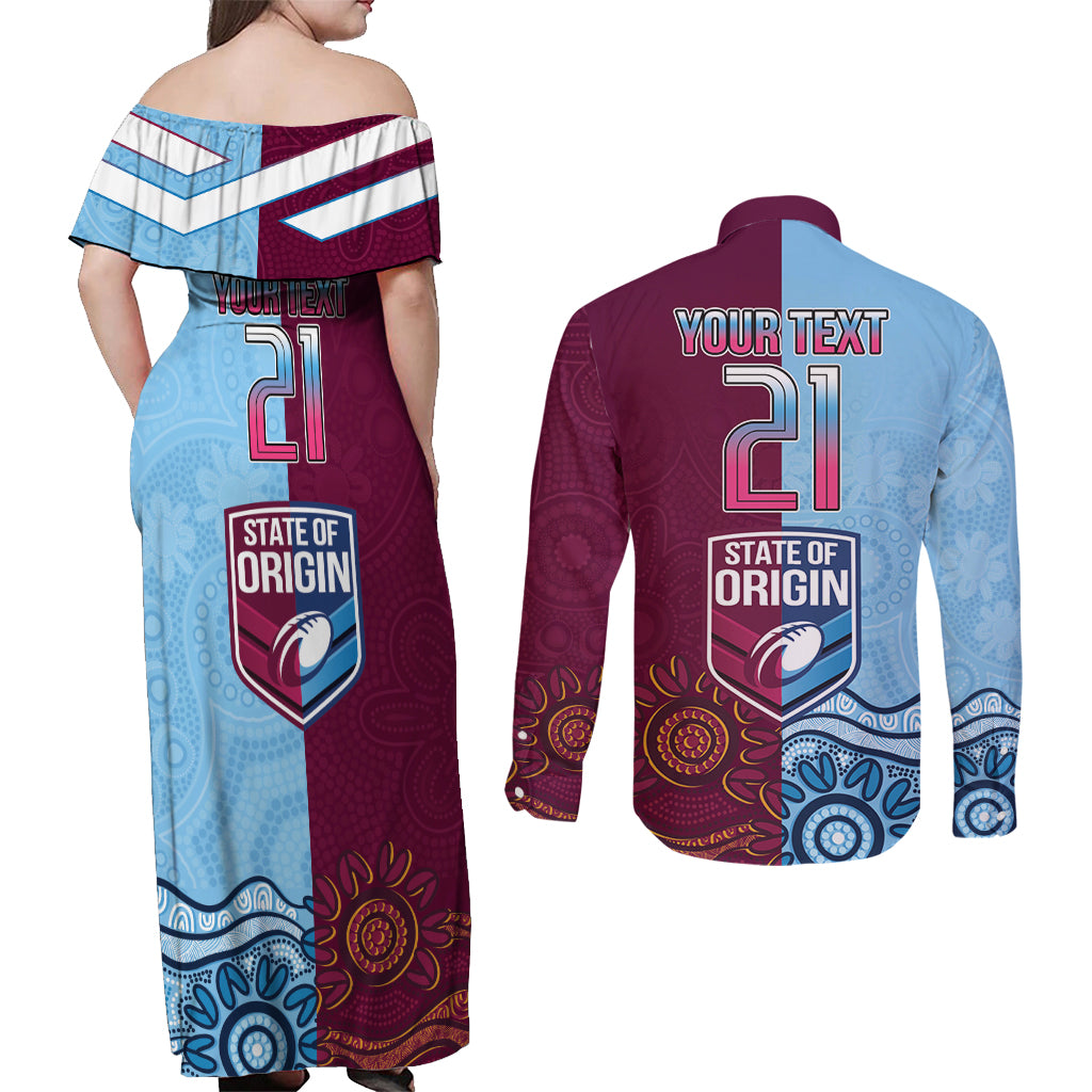 Custom QLD Cane Toad and NSW Cockroach Couples Matching Off Shoulder Maxi Dress and Long Sleeve Button Shirt Aboriginal Inspired Together