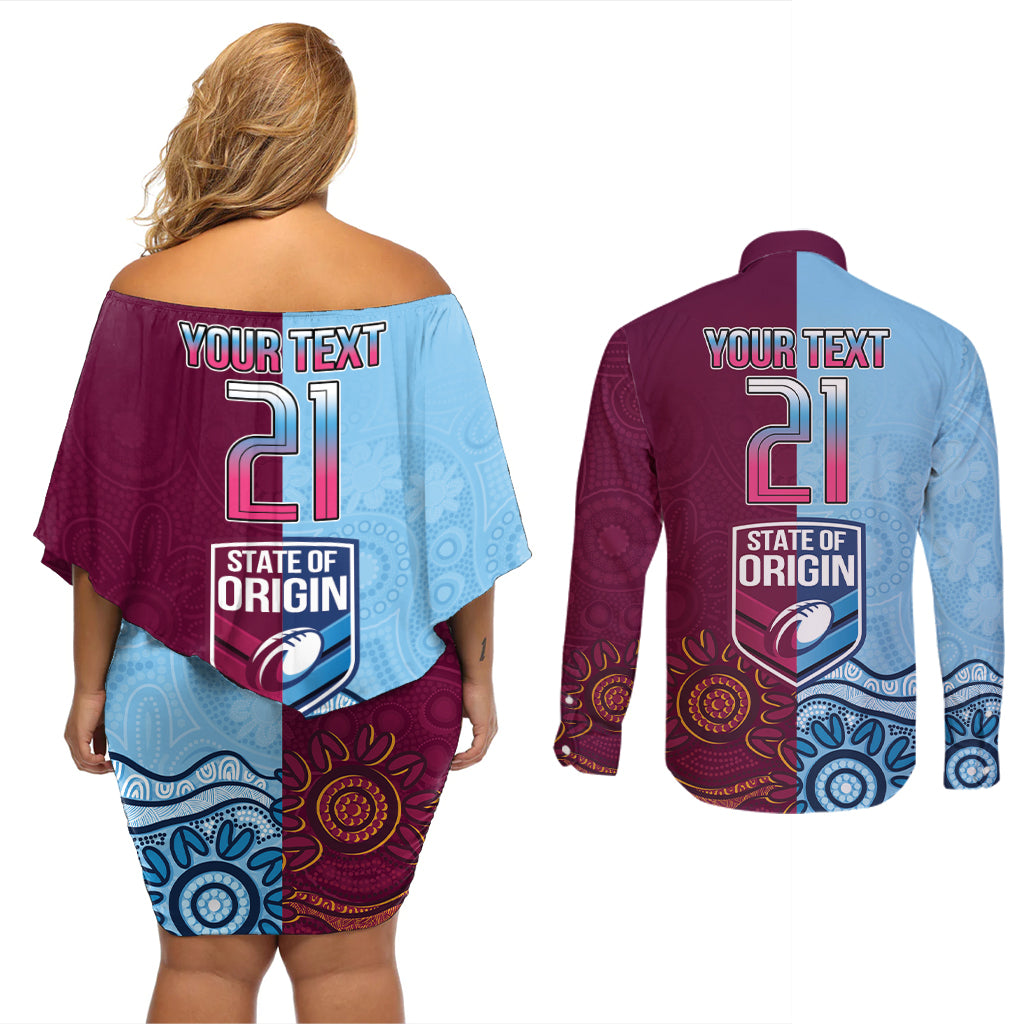 Custom QLD Cane Toad and NSW Cockroach Couples Matching Off Shoulder Short Dress and Long Sleeve Button Shirt Aboriginal Inspired Together