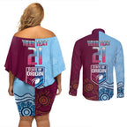 Custom QLD Cane Toad and NSW Cockroach Couples Matching Off Shoulder Short Dress and Long Sleeve Button Shirt Aboriginal Inspired Together