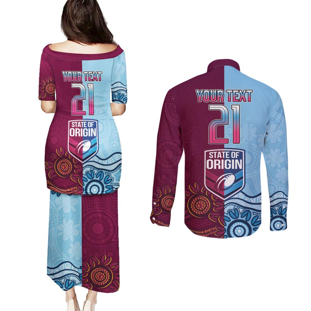 Custom QLD Cane Toad and NSW Cockroach Couples Matching Puletasi and Long Sleeve Button Shirt Aboriginal Inspired Together