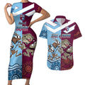 Custom QLD Cane Toad and NSW Cockroach Couples Matching Short Sleeve Bodycon Dress and Hawaiian Shirt Aboriginal Inspired Together