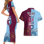 Custom QLD Cane Toad and NSW Cockroach Couples Matching Short Sleeve Bodycon Dress and Hawaiian Shirt Aboriginal Inspired Together