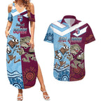 Custom QLD Cane Toad and NSW Cockroach Couples Matching Summer Maxi Dress and Hawaiian Shirt Aboriginal Inspired Together