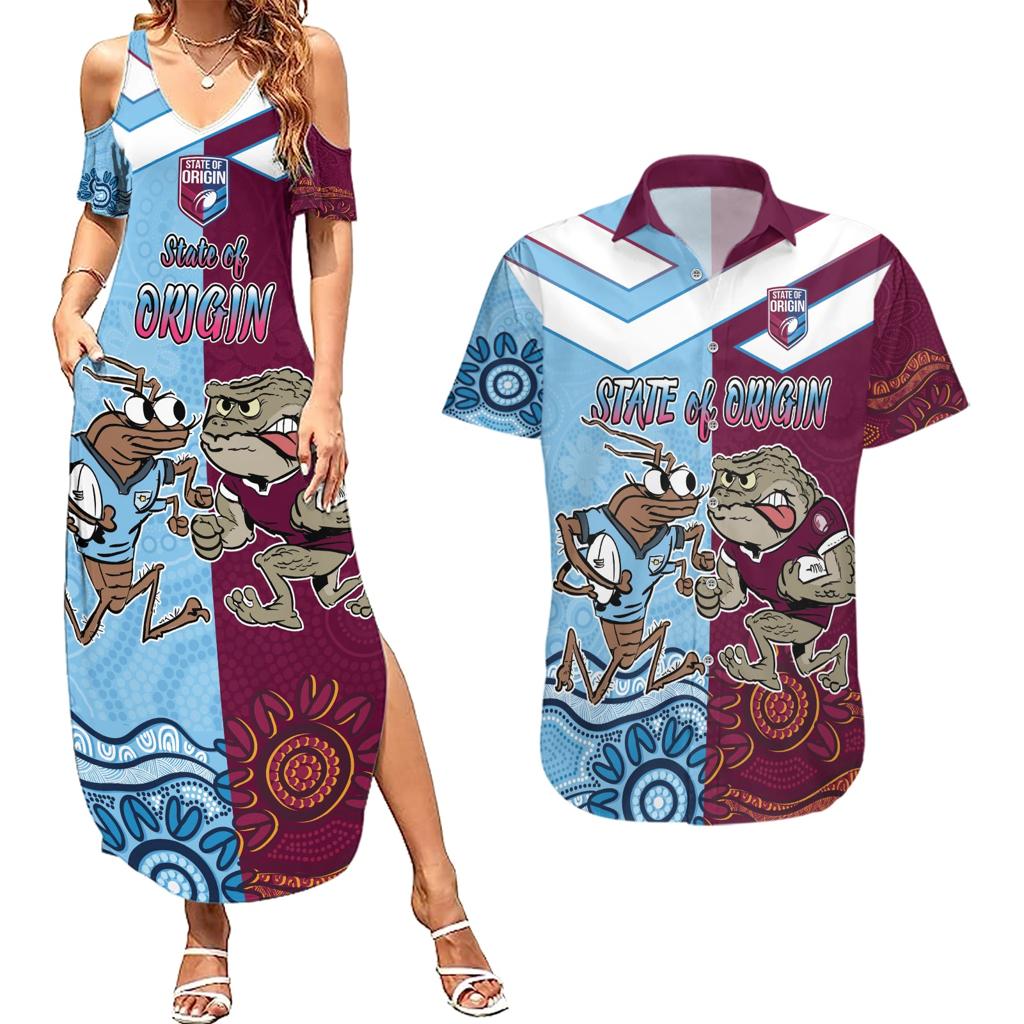 Custom QLD Cane Toad and NSW Cockroach Couples Matching Summer Maxi Dress and Hawaiian Shirt Aboriginal Inspired Together