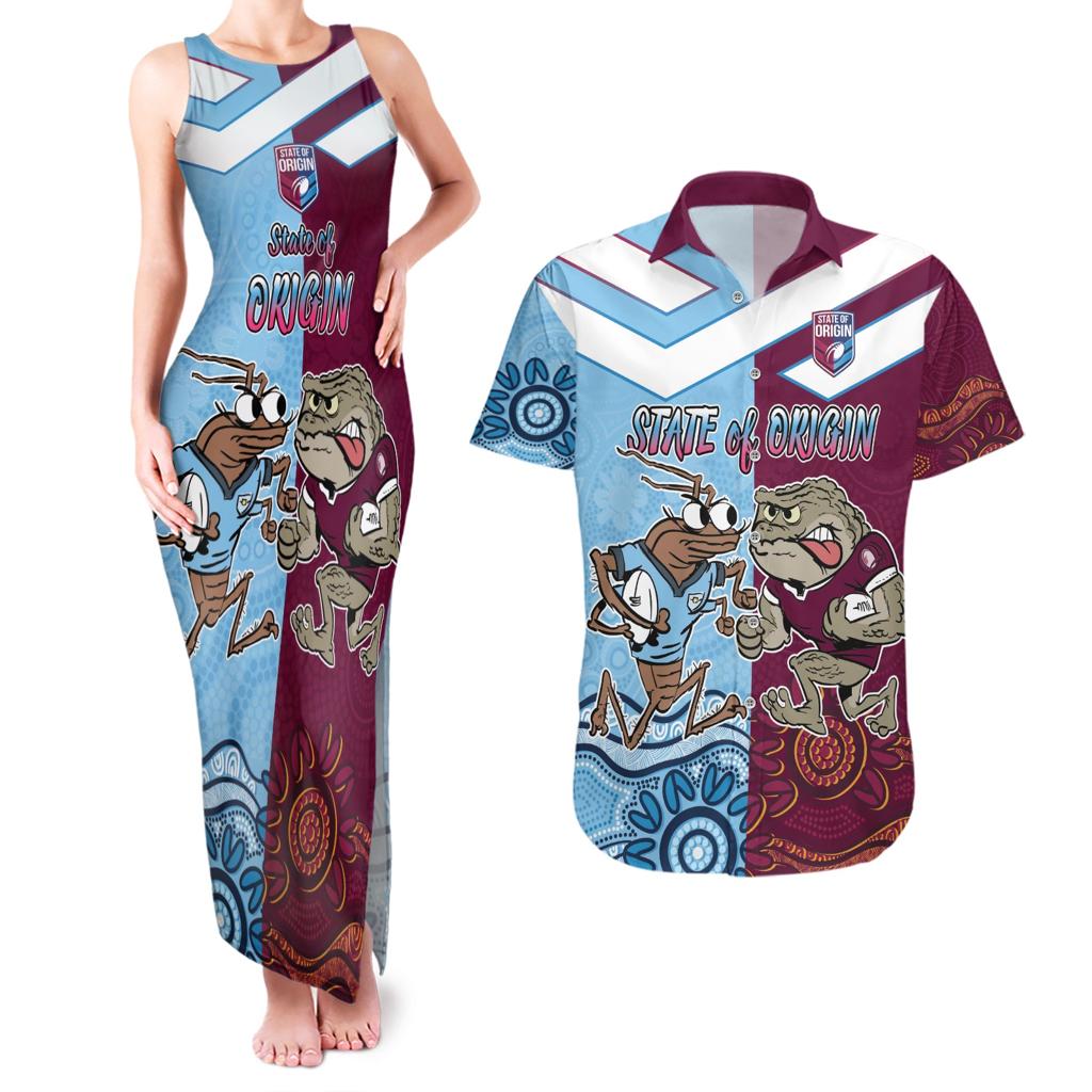 Custom QLD Cane Toad and NSW Cockroach Couples Matching Tank Maxi Dress and Hawaiian Shirt Aboriginal Inspired Together