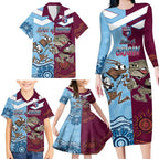Custom QLD Cane Toad and NSW Cockroach Family Matching Long Sleeve Bodycon Dress and Hawaiian Shirt Aboriginal Inspired Together