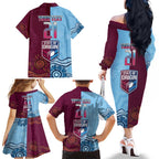 Custom QLD Cane Toad and NSW Cockroach Family Matching Off The Shoulder Long Sleeve Dress and Hawaiian Shirt Aboriginal Inspired Together