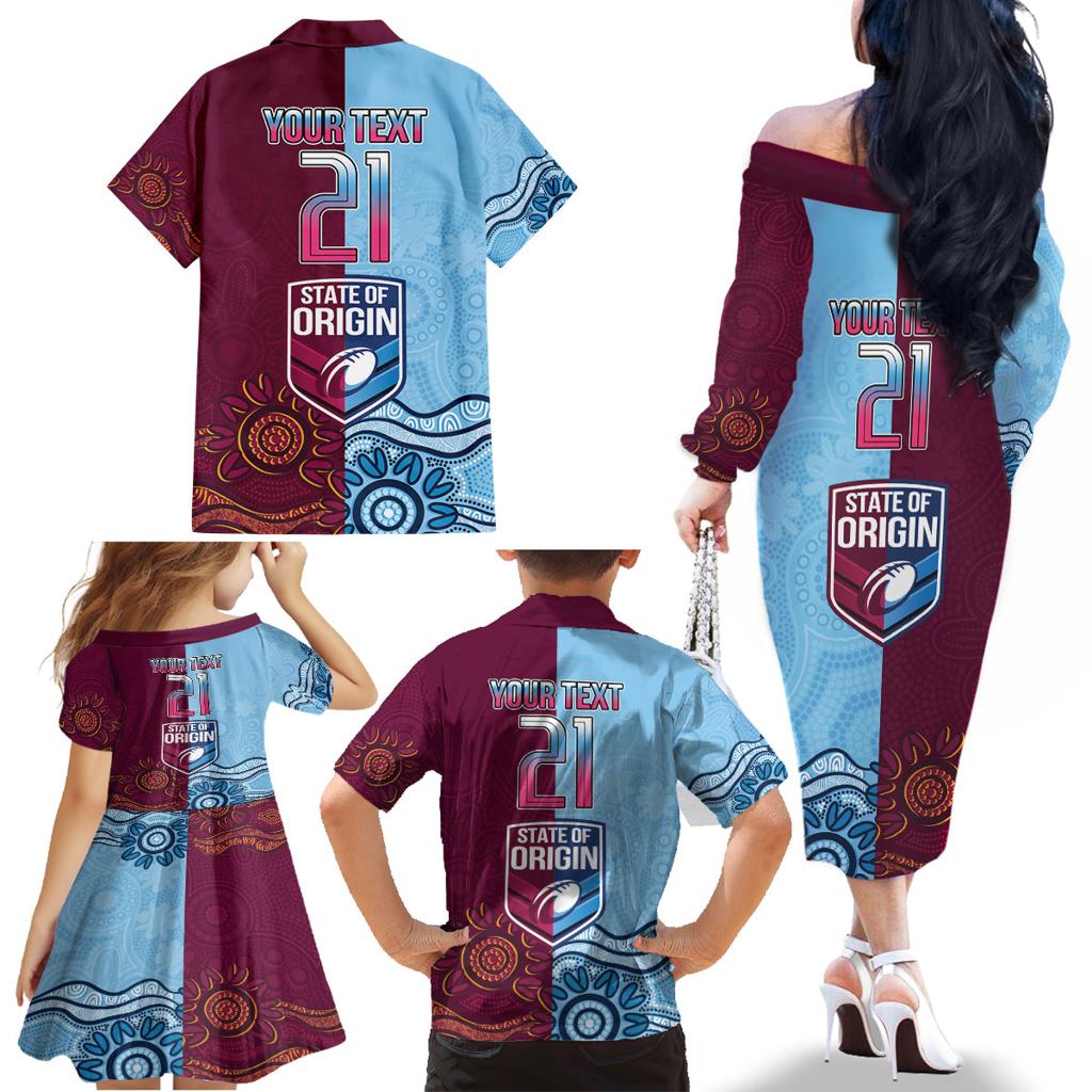 Custom QLD Cane Toad and NSW Cockroach Family Matching Off The Shoulder Long Sleeve Dress and Hawaiian Shirt Aboriginal Inspired Together