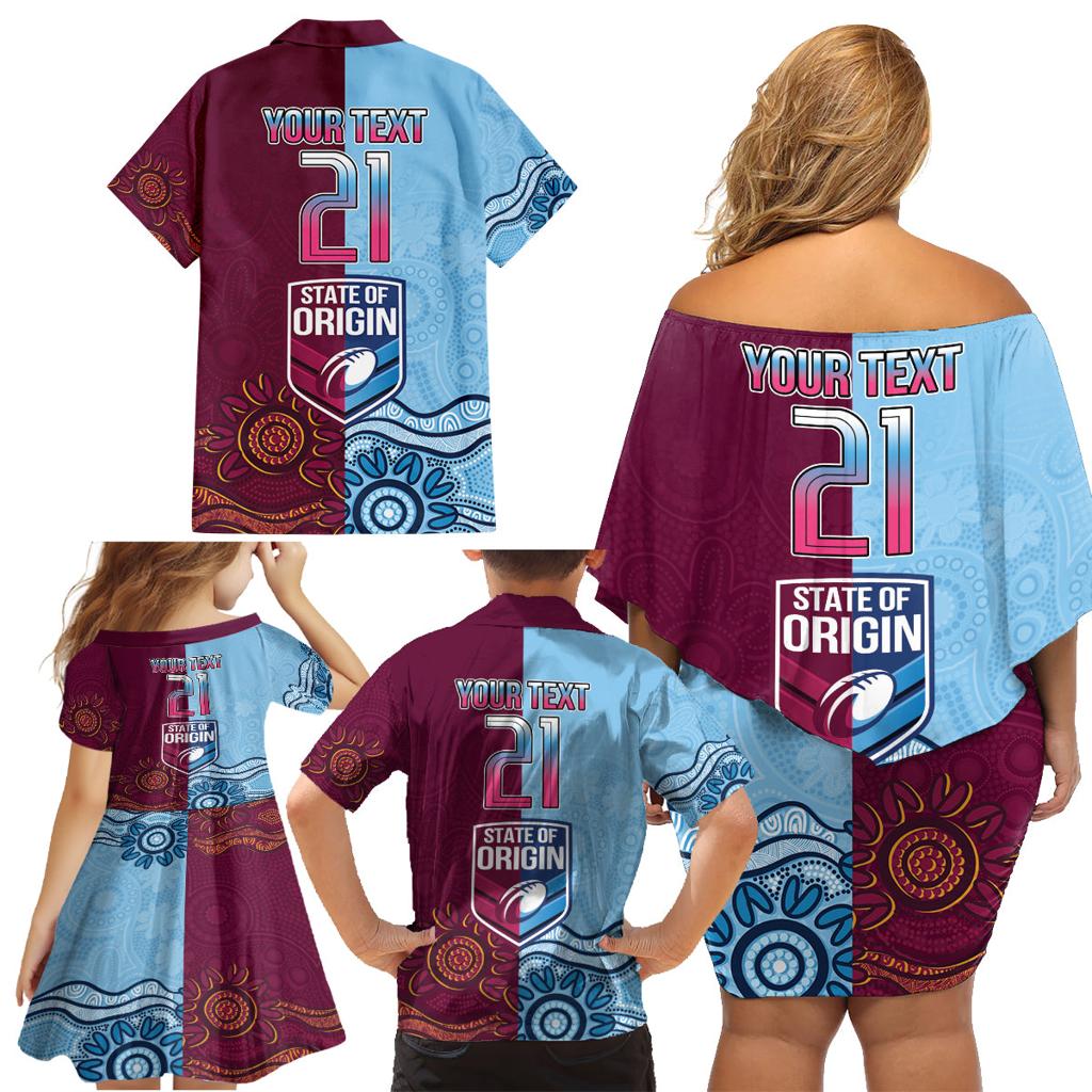 Custom QLD Cane Toad and NSW Cockroach Family Matching Off Shoulder Short Dress and Hawaiian Shirt Aboriginal Inspired Together