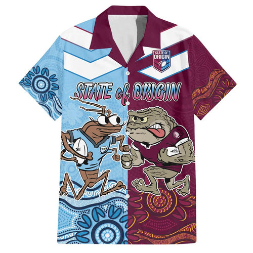 Custom QLD Cane Toad and NSW Cockroach Family Matching Off Shoulder Short Dress and Hawaiian Shirt Aboriginal Inspired Together