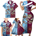 Custom QLD Cane Toad and NSW Cockroach Family Matching Short Sleeve Bodycon Dress and Hawaiian Shirt Aboriginal Inspired Together