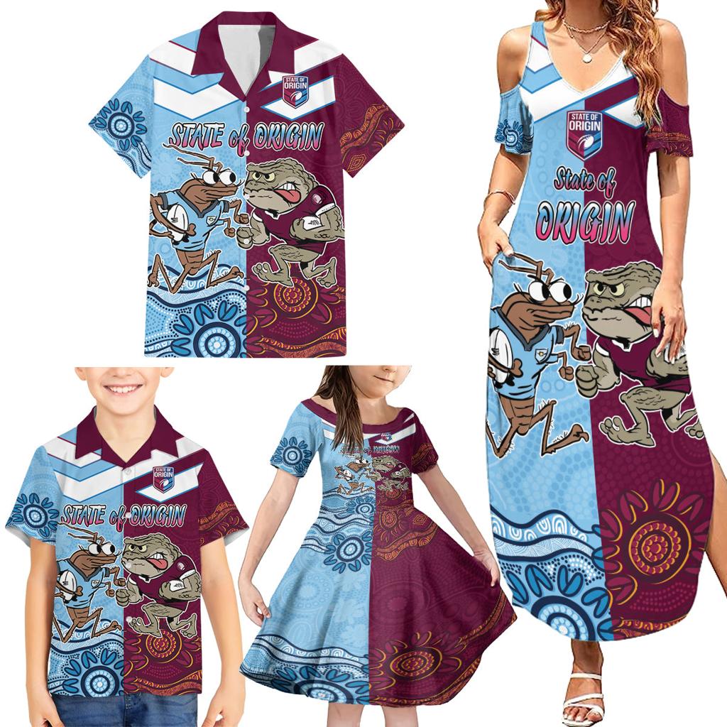 Custom QLD Cane Toad and NSW Cockroach Family Matching Summer Maxi Dress and Hawaiian Shirt Aboriginal Inspired Together