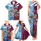Custom QLD Cane Toad and NSW Cockroach Family Matching Tank Maxi Dress and Hawaiian Shirt Aboriginal Inspired Together