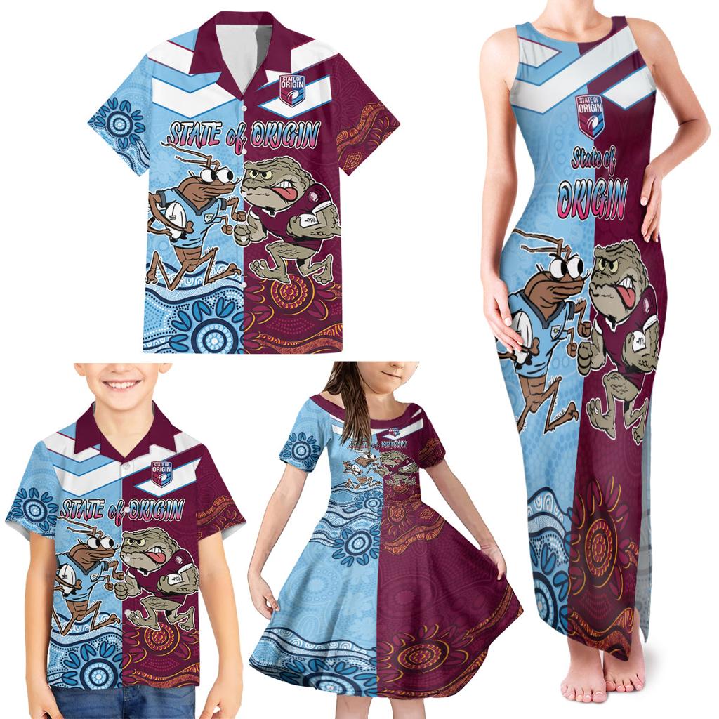 Custom QLD Cane Toad and NSW Cockroach Family Matching Tank Maxi Dress and Hawaiian Shirt Aboriginal Inspired Together