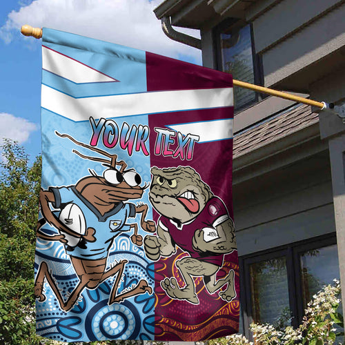 Custom QLD Cane Toad and NSW Cockroach Garden Flag Aboriginal Inspired Together